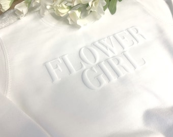 Embossed Flower Girl Sweatshirt Bridesmaid Jumper, Wifey Hubby Sweatshirt, Mr and Mrs Matching Jumpers Wedding Gift, Anniversary Gift