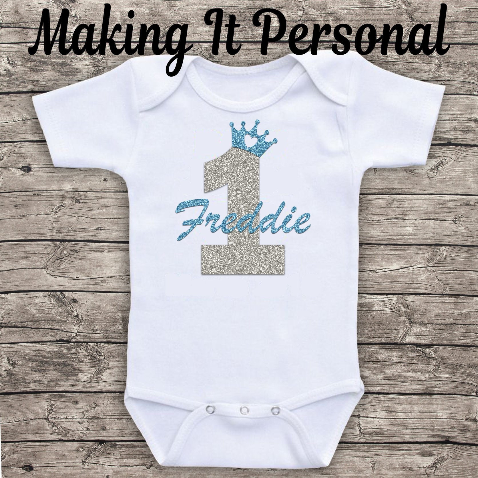 PERSONALISED Baby Boys First 1st Birthday Outfit Bodysuit Vest Crown Cake Smash