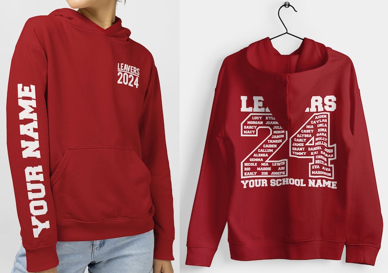 Leavers Hoodie Schools, Colleges & Universities Clubs Matching Hoodies Class Of 2024 Oxford Navy RED HOT CHILLI