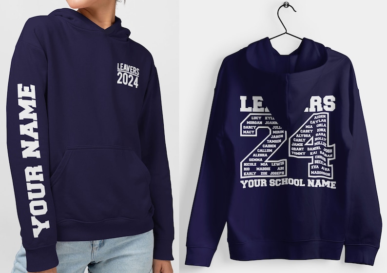Leavers Hoodie Schools, Colleges & Universities Clubs Matching Hoodies Class Of 2024 Oxford Navy NEW FRENCH NAVY