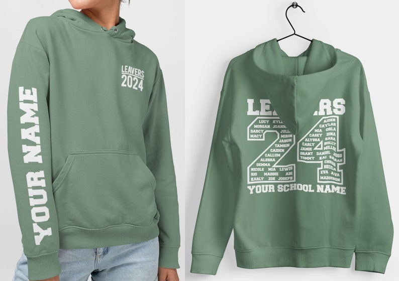 Leavers Hoodie Schools, Colleges & Universities Clubs Matching Hoodies Class Of 2024 Oxford Navy DUSTY GREEN