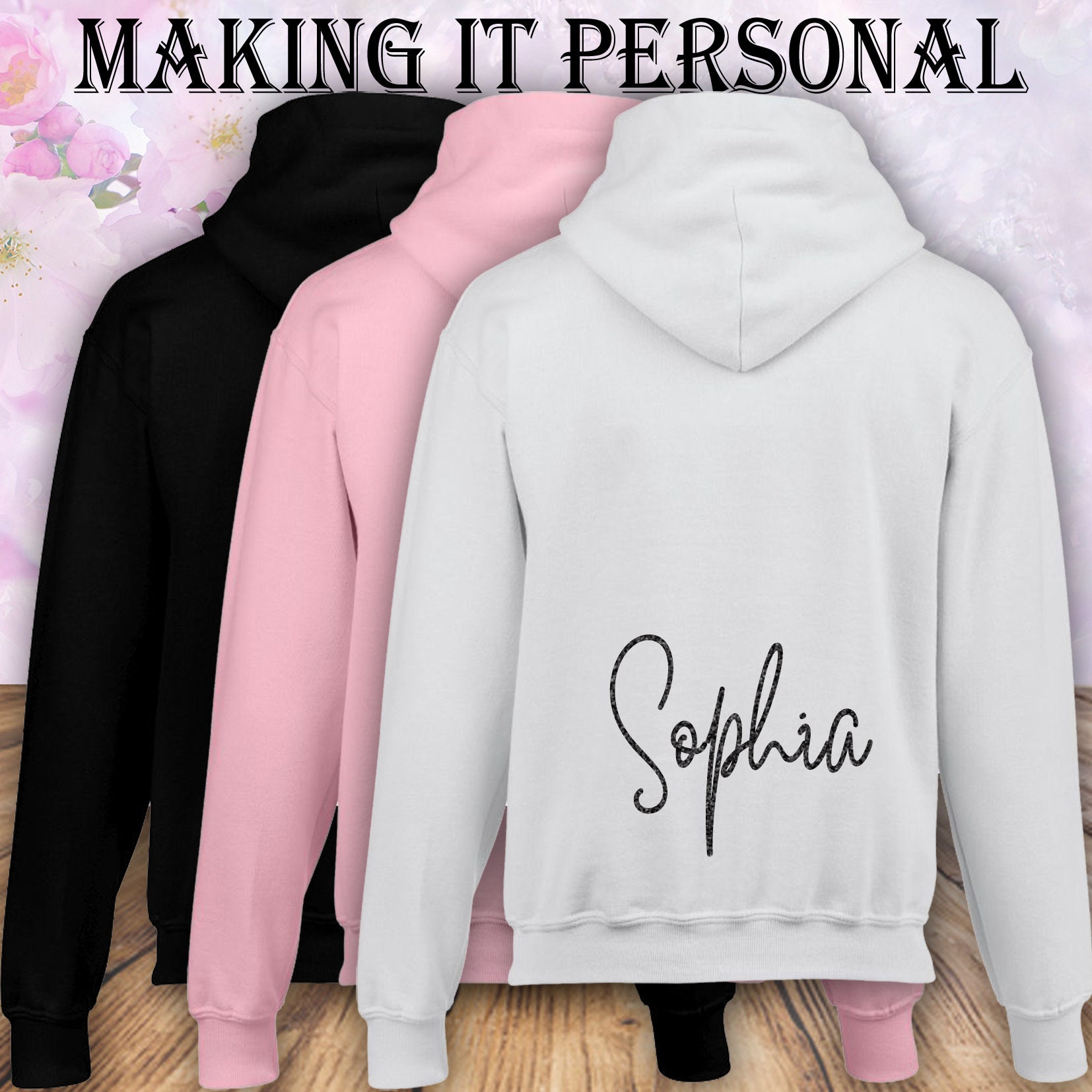 Adults/children Name Hoodie Made With Glitter Vinyl Add Any - Etsy