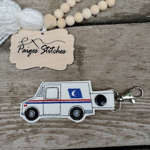 Mail Truck USPS Keychain - deliver delivery mailman postal worker embroidered handmade gift stocking stuffer