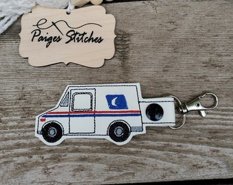 Mail Truck USPS Keychain - deliver delivery mailman postal worker embroidered handmade gift stocking stuffer