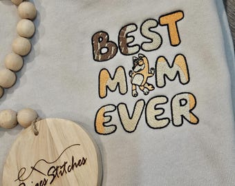 Mom Mum Blue Dog Sweatshirt - best ever embroidered gift idea mother's day new mom handmade personalized names