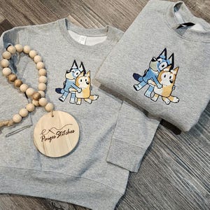Adult Personalized Blue Dog and Sister Sweatshirt - TV show pullover Gildan gift embroidered handmade idea