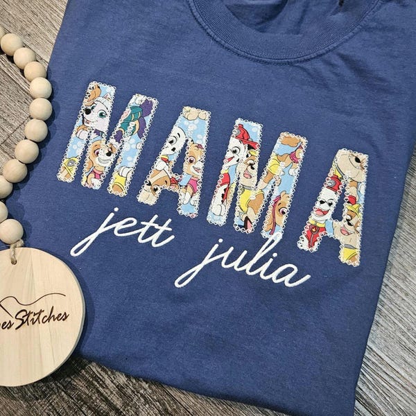 Mama Paw Dog Tshirt - police pup embroidered gift idea Comfort Colors tee mother's day new mom handmade personalized names
