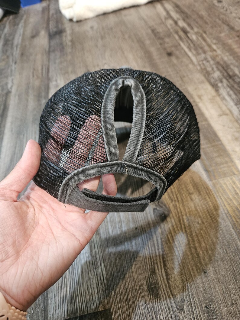 Thin Blue Line Heart Cap - personalized badge number police wife girlfriend LEO deputy trooper officer embroidered handmade ponytail image 5