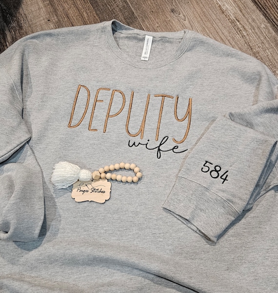Deputy Wife Sweatshirt Police Thin Blue Line Mrs Badge Number