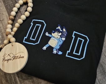 Dad Blue Dog Sweatshirt - embroidered gift idea father&#39;s day new daddy dad life handmade personalized names