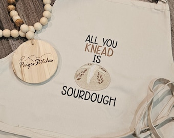 All You Knead is Sourdough Bread Apron - baking starter tea towel embroidered handmade dish hand drying funny cute towels gift
