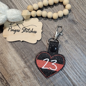 Thin Red Line Heart Keychain - fire fighter wife girlfriend embroidered handmade lobster clasp
