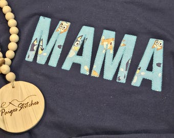 Mom Mum Blue Dog Sweatshirt - embroidered gift idea mother's day new mom handmade personalized names