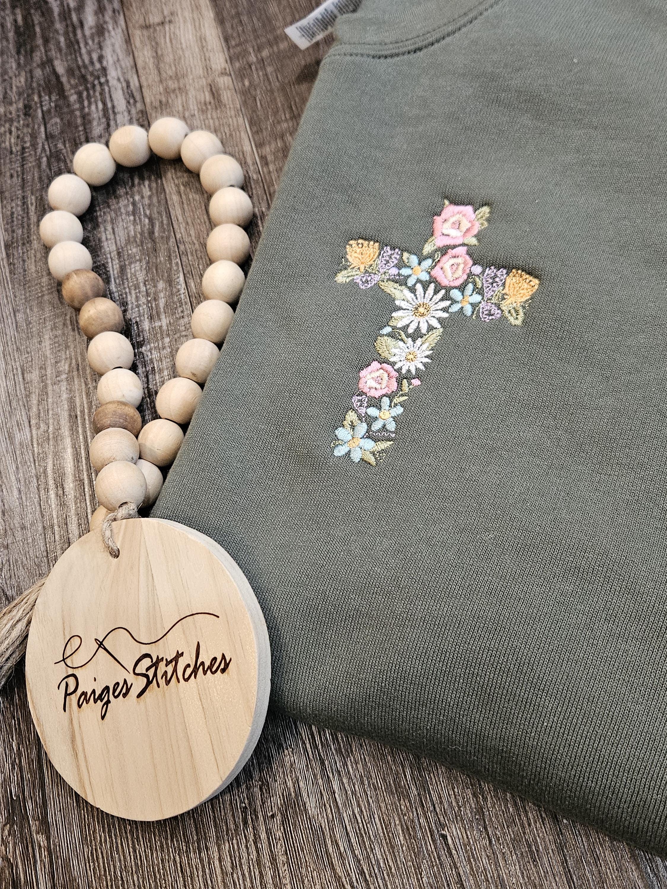 Multicolor Cute Floral Cross Sweatshirt - confirmation church daisy Easter religious pullover Bella Canvas gift embroidered handmade idea