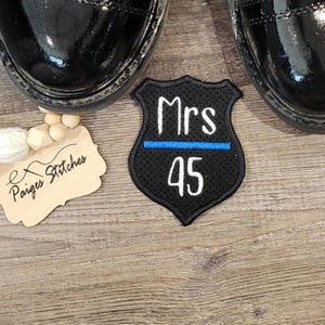 Police or Deputy Wife Wedding Dress Patch - Mrs embroidered personalized badge number custom officer trooper law enforcement handmade