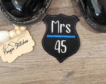 Police or Deputy Wife Wedding Dress Patch - Mrs embroidered personalized badge number custom officer trooper law enforcement handmade