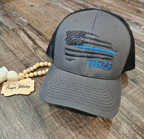Thin Blue Line Flag Hat - Personalized Badge Number Name  display picture 3