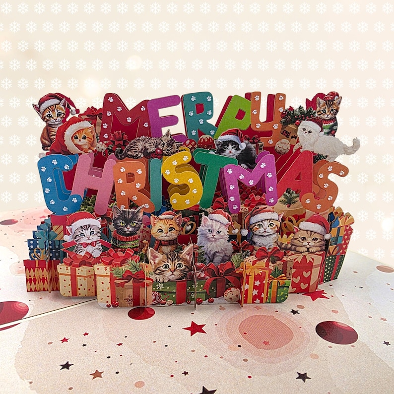 Carte pop-up chatons de Noël image 1