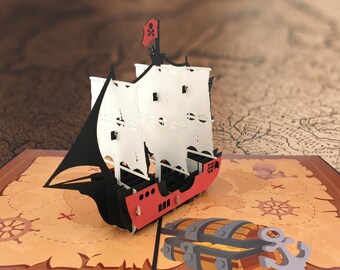 Carte pop-up Jolly Roger bateau pirate 3D