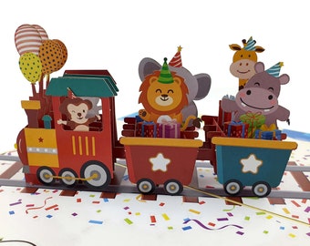 Carte pop-up 3d Train d'anniversaire