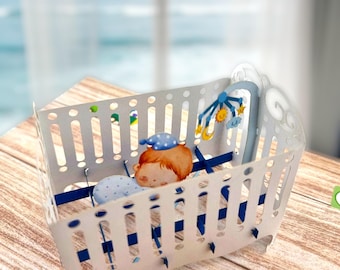 Blue Baby Cot Pop Up Card