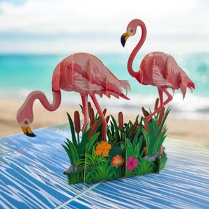 Carte pop-up 3D Flamants roses
