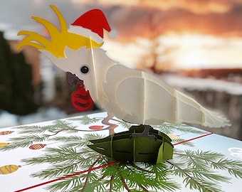 Carte pop-up cacatoès de Noël