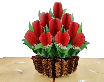 Red Tulip Basket Pop Up Card