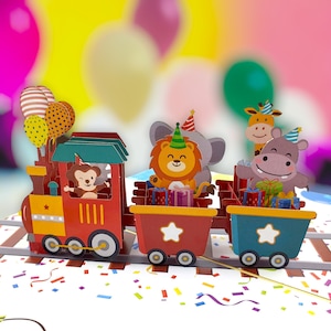 Carte pop-up 3d Train d'anniversaire