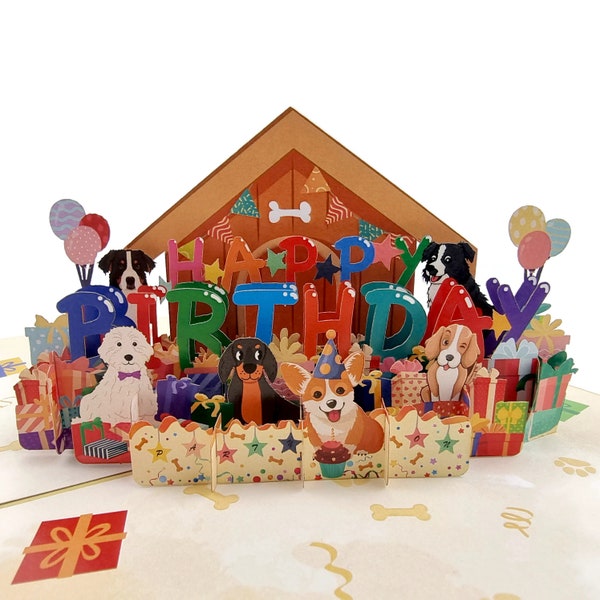 Puppy Dog Happy Birthday Pop Up Card