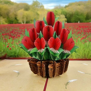 Red Tulip Basket Pop Up Card