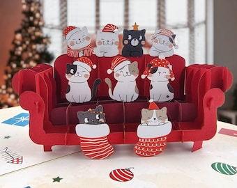 Carte pop-up de Noël miaou