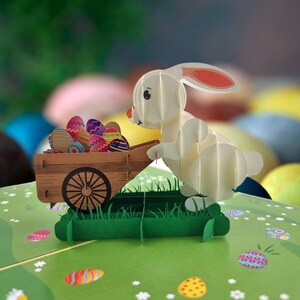 Cartão pop-up 3D de caça aos ovos de coelho da Páscoa (médio)