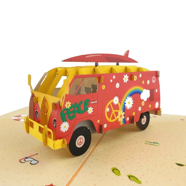 Carte pop-up Hippie Kombi Van 3d