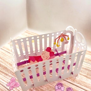 Pink Baby Cot Pop Up Card