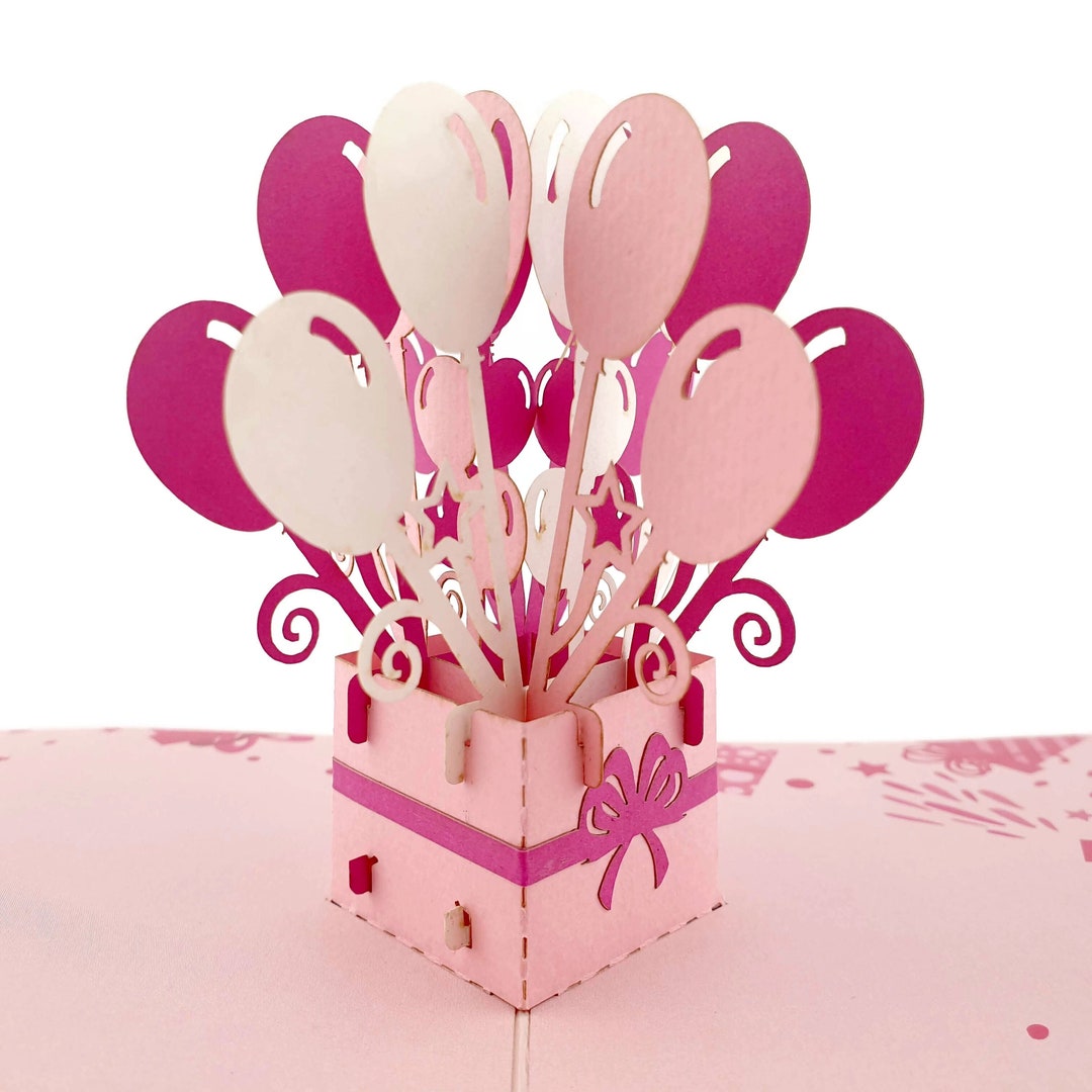 Pink Birthday Balloons Pop up Card - Etsy