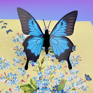 Tarjeta desplegable 3D Mariposa Azul