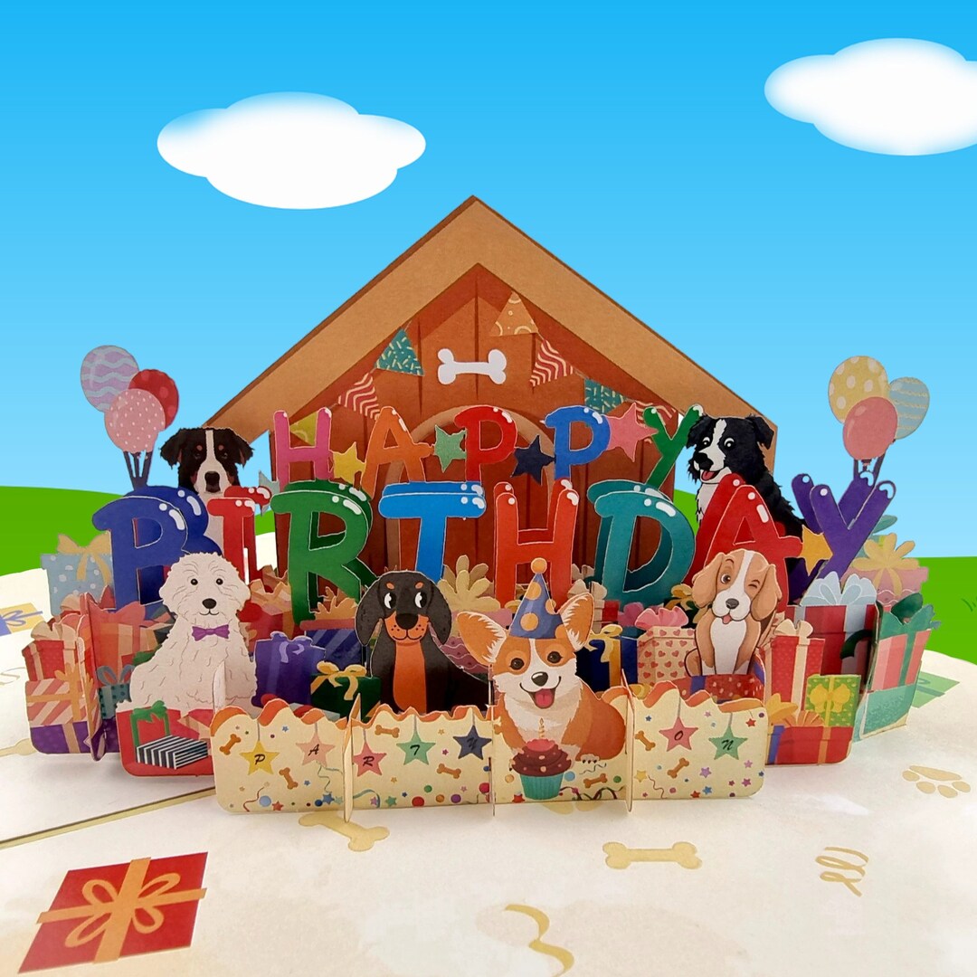 Puppy Dog Happy Birthday Pop up Card - Etsy Canada