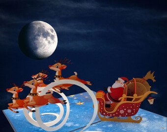 Santa & His Flying Reindeer Pop Up Card