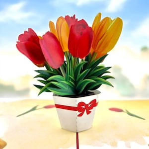 Carte pop-up 3D Tulipes rouges et jaunes