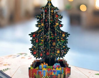 Biglietto pop-up con albero di Natale e regali