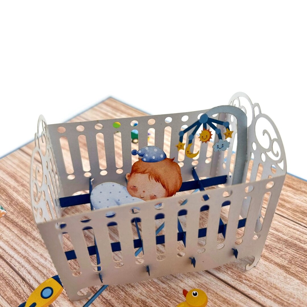 Blue Baby Cot Pop up Card Etsy
