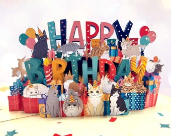 Carte pop-up Chats d'anniversaire