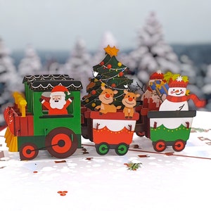 Tarjeta desplegable del tren navideño de Papá Noel