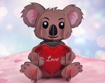 Carte pop-up 3D Koala with Love Heart