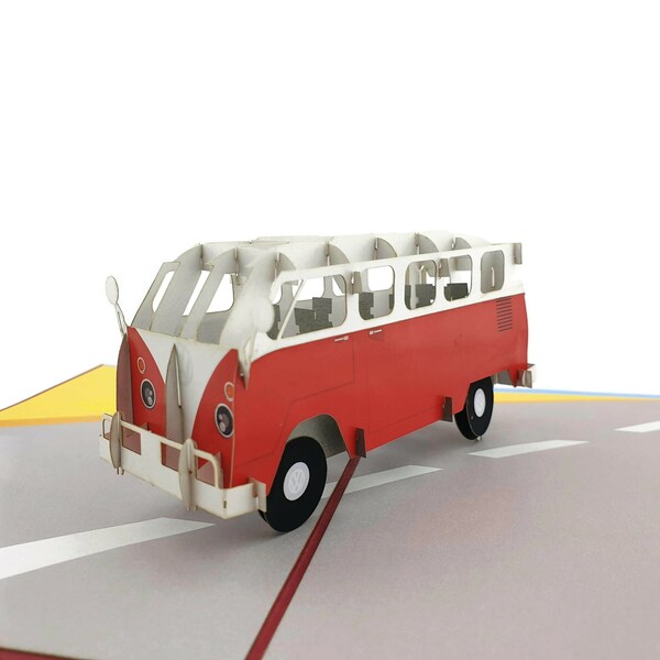 Carte pop-up Retro Red Kombi Van 3d