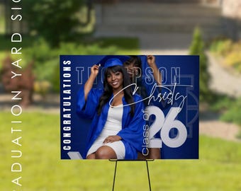 Personalisierte Graduation Yard Sign 2026 mit Metallpfahl Foto, Graduate Bildschild, Klasse von 2026, benutzerdefinierte Graduation 2026 Yard Sign