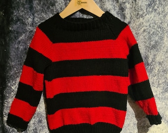 Dennis the Menace children's jumper, Kurt Cobain children's jumper, red and black knitted, striped children's jumper