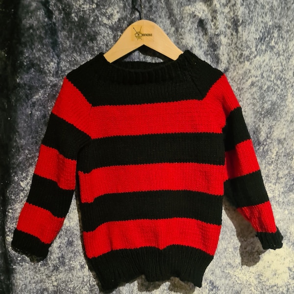 Dennis the Menace children's jumper, Kurt Cobain children's jumper, red and black knitted, striped children's jumper