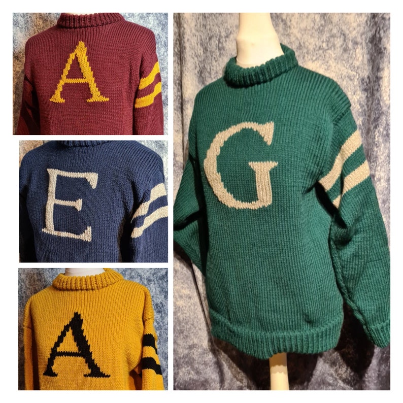 Knitted monogram jumper, adult wizard jumper, unisex monogram jumper, any colour jumper, any initial. image 1